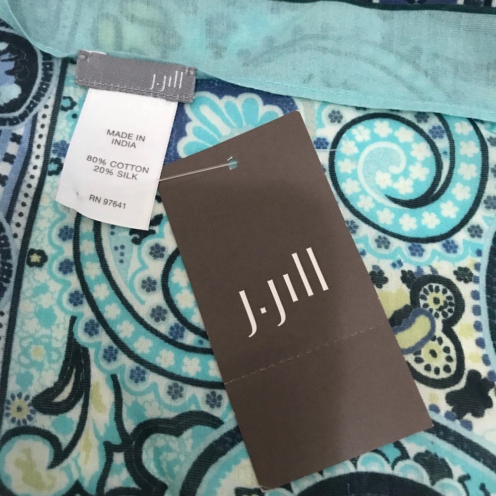 NWT J.Jill Silk Blend Light Aqua Paisley Square Scarf - Picture 4 of 4